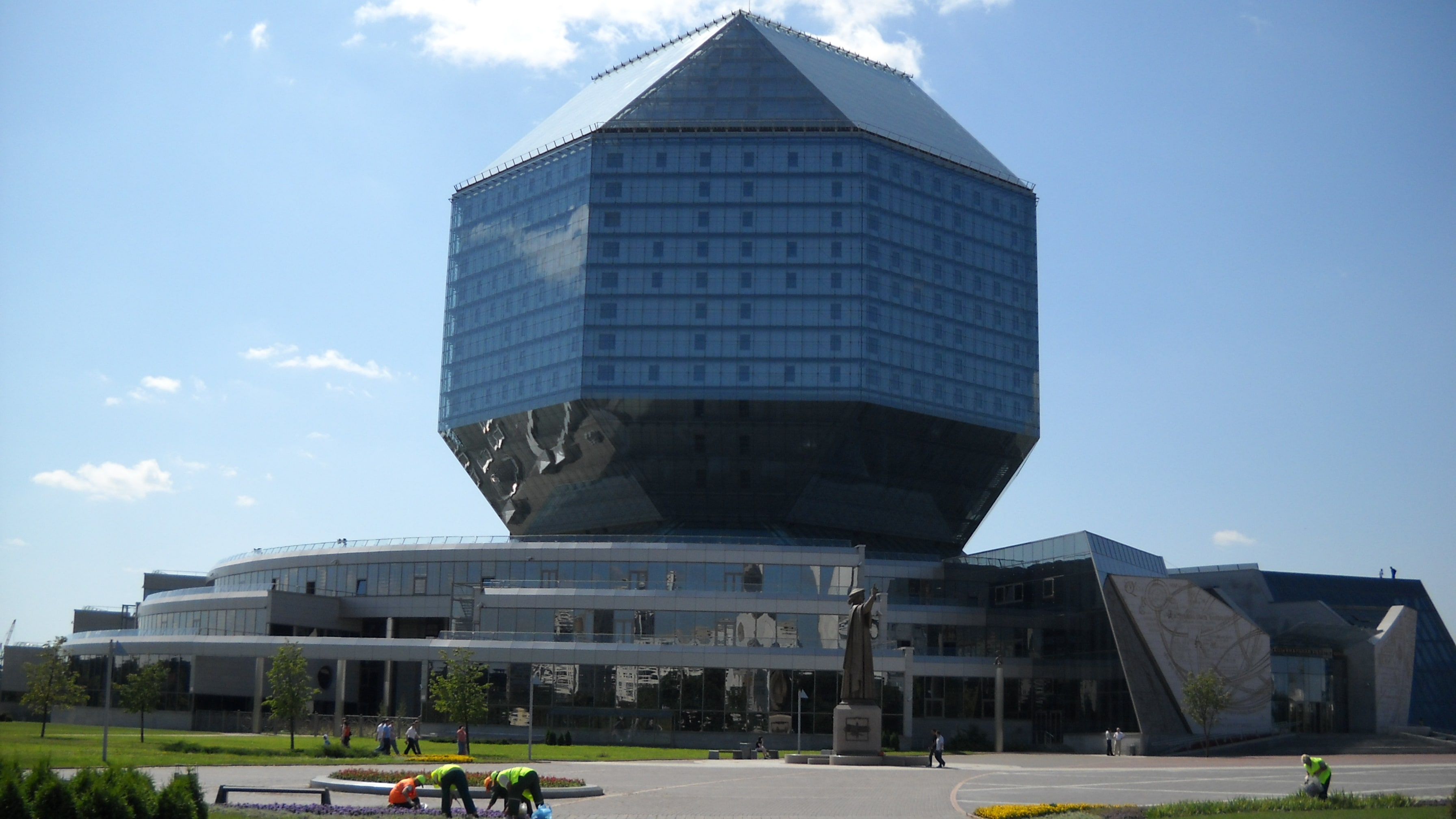 Diamond-shaped modern architecture of the National Library of Belarus in Minsk
