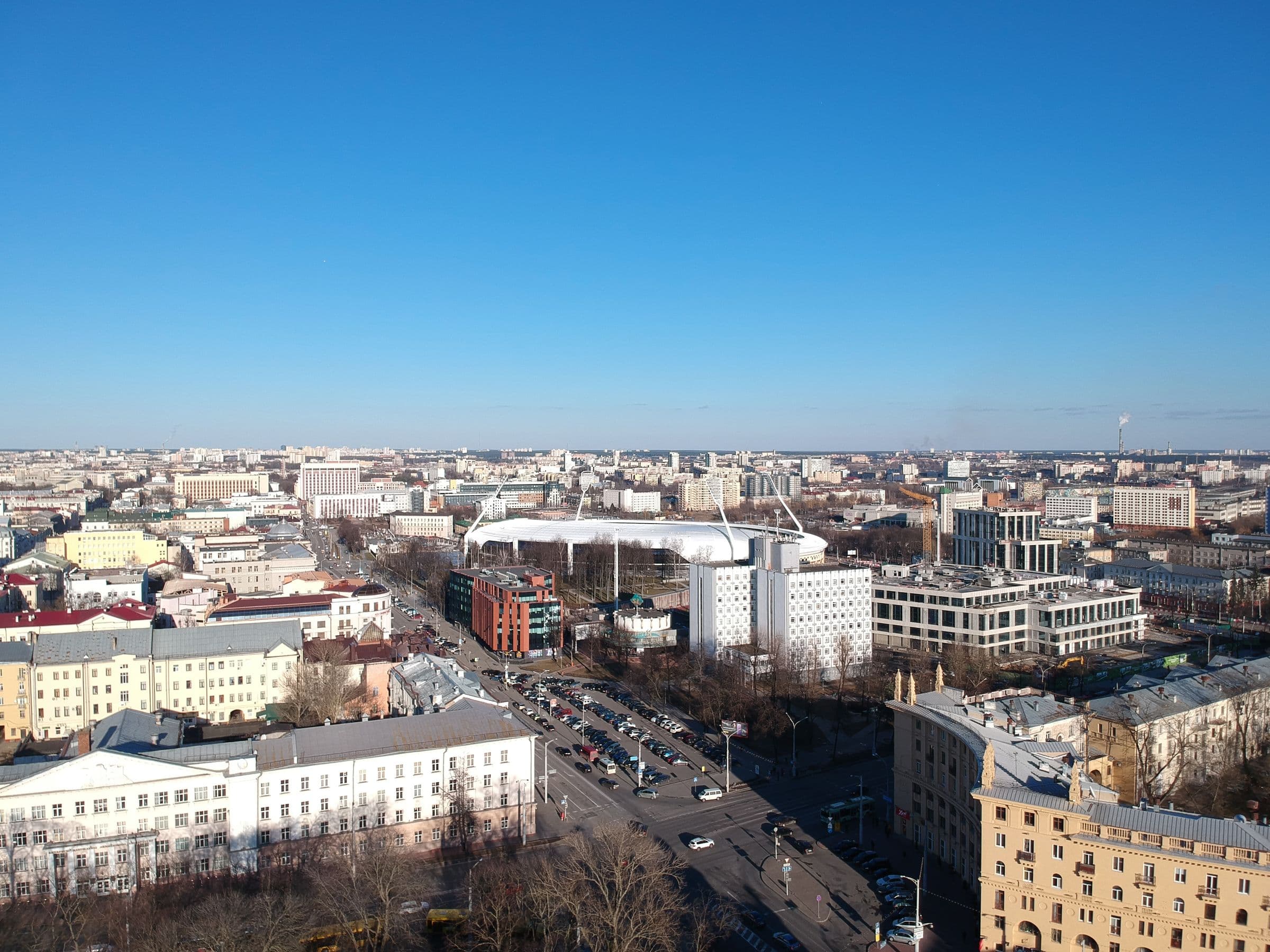 Wide daytime panorama of central Minsk
